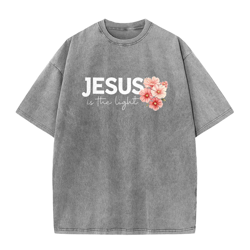 Christianartworkshop Jesus Is The Light Double Sided Floral Cross Graphic Washed Unisex T-Shirt - image 5