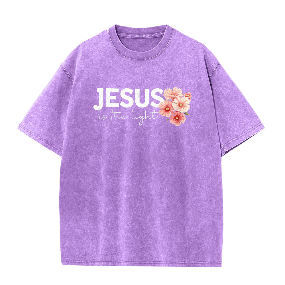 Christianartworkshop Jesus Is The Light Double Sided Floral Cross Graphic Washed Unisex T-Shirt - image 23