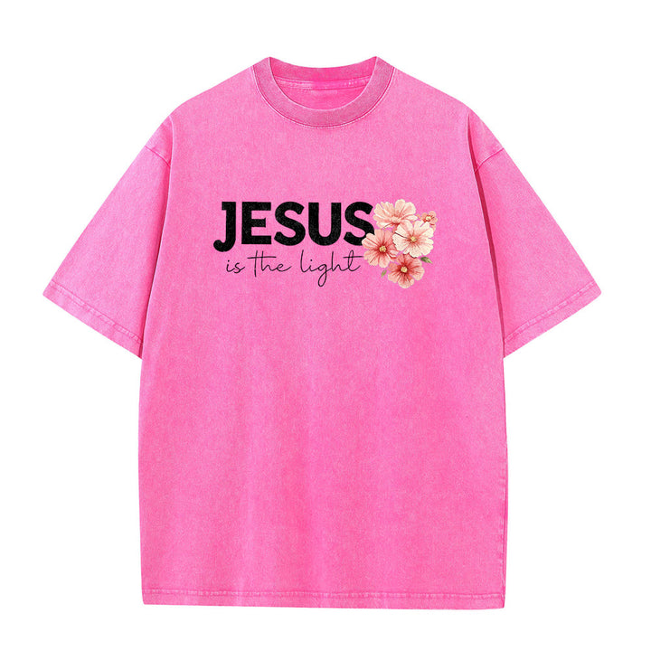 Christianartworkshop Jesus Is The Light Double Sided Floral Cross Graphic Washed Unisex T-Shirt - image 20