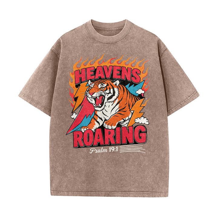 Christianartworkshop Heavens Roaring Tiger Flame Lightning Psalm 19:1 Retro Washed Unisex T-Shirt - image 17