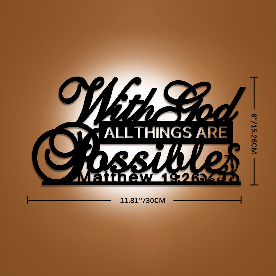 Christianartworkshop Vine Scroll Matthew 19:26 With God All Things Are Possible Metal Wall Decor: Emblem of Unfailing Divine Promise - 6"*11.81"*0.04''/15.26cm*30cm*0.1cm - image 5