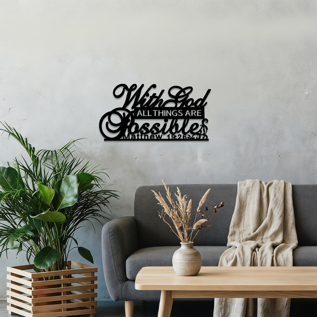 Christianartworkshop Vine Scroll Matthew 19:26 With God All Things Are Possible Metal Wall Decor: Emblem of Unfailing Divine Promise - image 4