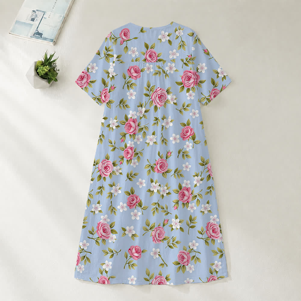 Christianartworkshop Summer Oversized Floral Print Cross Graphic V-Neck Short Sleeve Midi Dress - image 2