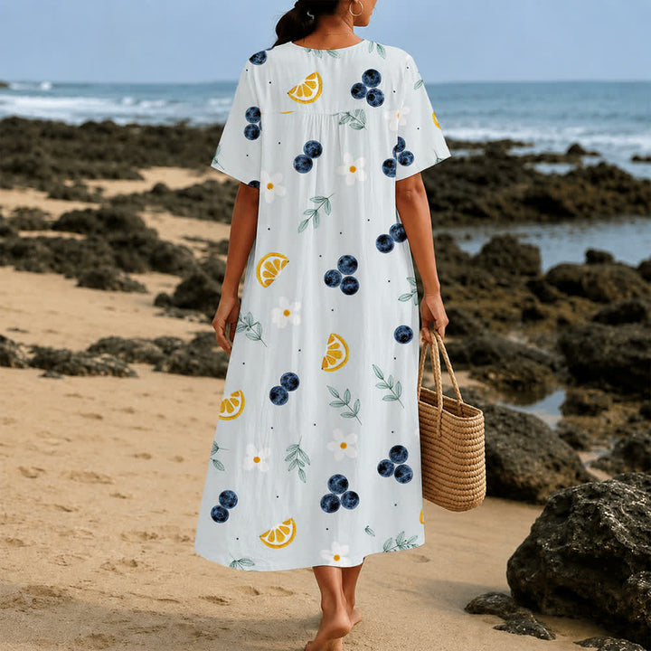 Christianartworkshop Summer Oversized Floral Print Cross Graphic V-Neck Short Sleeve Midi Dress - image 12