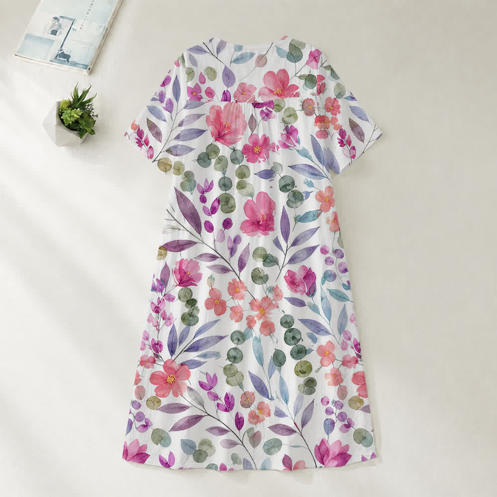 Christianartworkshop Summer Oversized Floral Print Cross Graphic V-Neck Short Sleeve Midi Dress - image 18