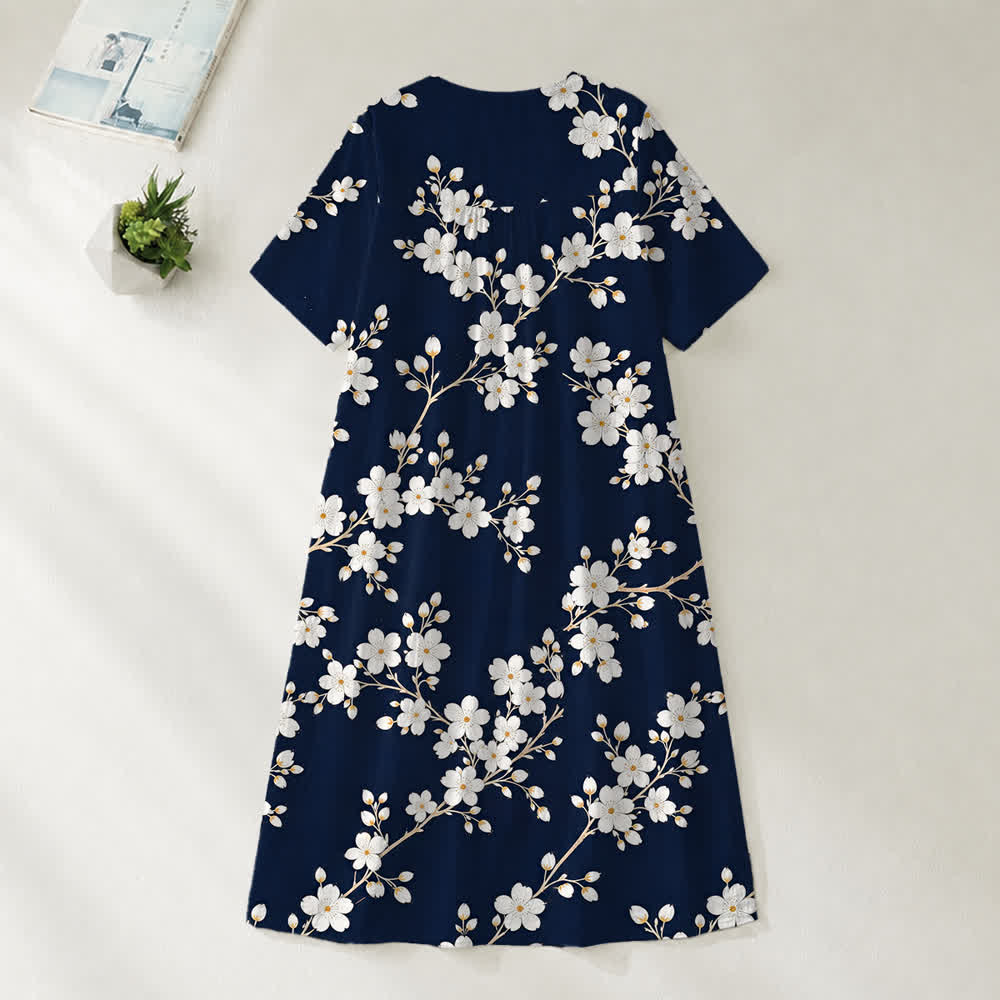 Christianartworkshop Summer Oversized Floral Print Cross Graphic V-Neck Short Sleeve Midi Dress - image 22