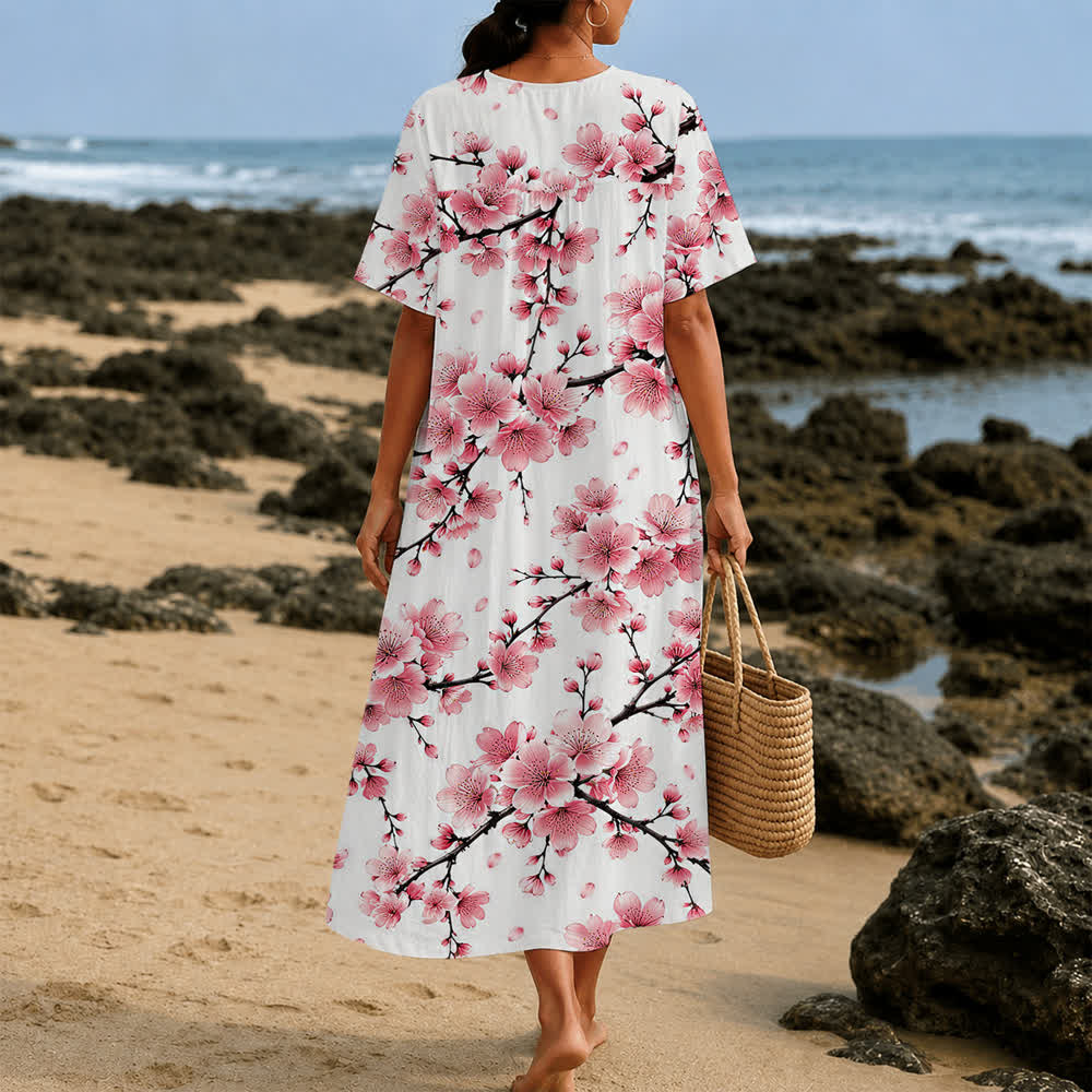 Christianartworkshop Summer Oversized Floral Print Cross Graphic V-Neck Short Sleeve Midi Dress - image 28