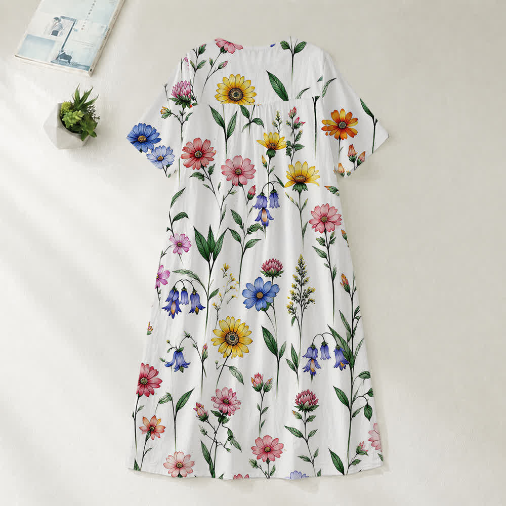 Christianartworkshop Summer Oversized Floral Print Cross Graphic V-Neck Short Sleeve Midi Dress - image 30