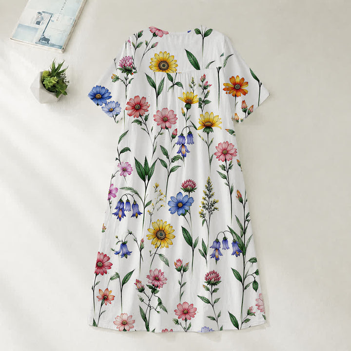Christianartworkshop Summer Oversized Floral Print Cross Graphic V-Neck Short Sleeve Midi Dress - image 30