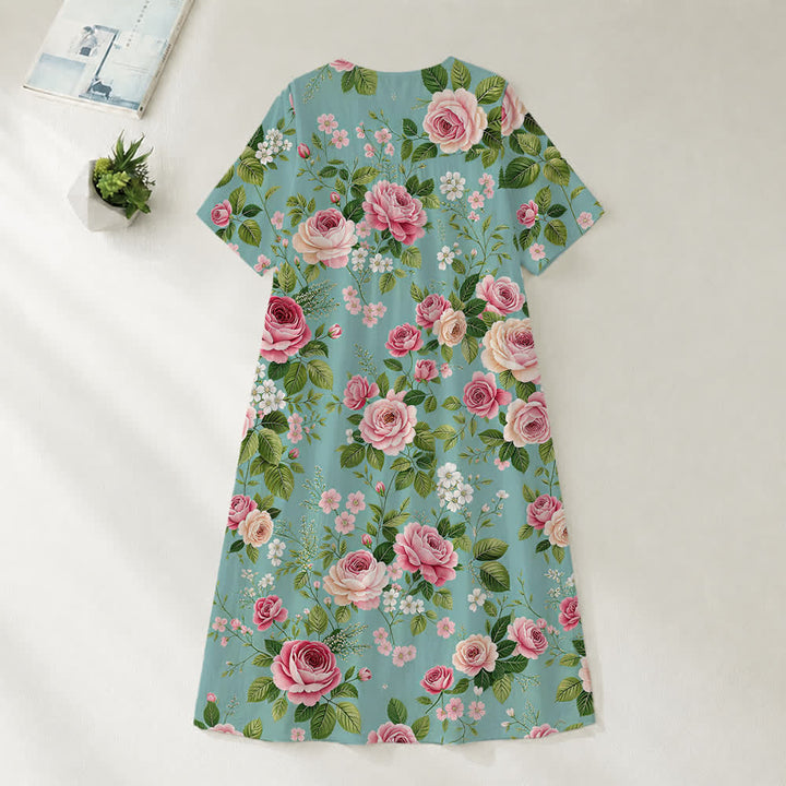 Christianartworkshop Summer Oversized Floral Print Cross Graphic V-Neck Short Sleeve Midi Dress - image 34