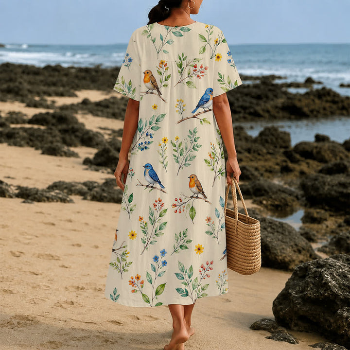 Christianartworkshop Summer Oversized Floral Print Cross Graphic V-Neck Short Sleeve Midi Dress - image 40