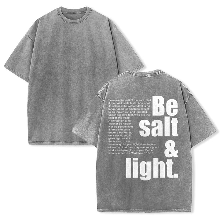 Christianartworkshop Contrast Large Small Font Salt And Light Bible Verse Back Graphic Washed Unisex T-Shirt - Grey - 5XL - image 25