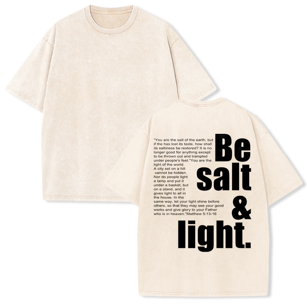 Christianartworkshop Contrast Large Small Font Salt And Light Bible Verse Back Graphic Washed Unisex T-Shirt - Beige - 5XL - image 4