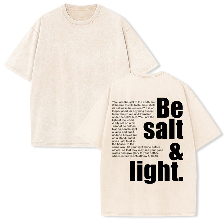 Christianartworkshop Contrast Large Small Font Salt And Light Bible Verse Back Graphic Washed Unisex T-Shirt - Beige - 5XL - image 4