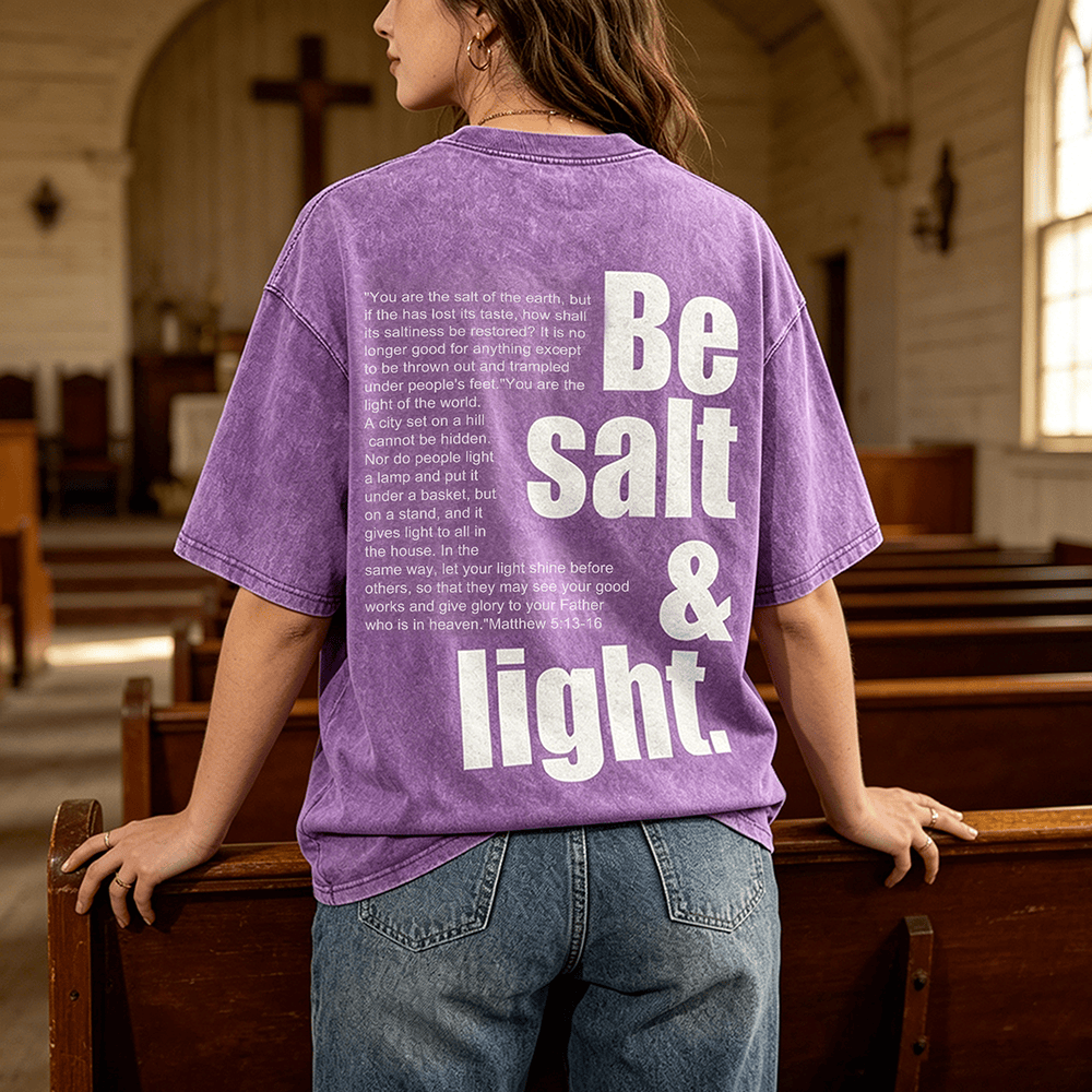 Christianartworkshop Contrast Large Small Font Salt And Light Bible Verse Back Graphic Washed Unisex T-Shirt - image 0