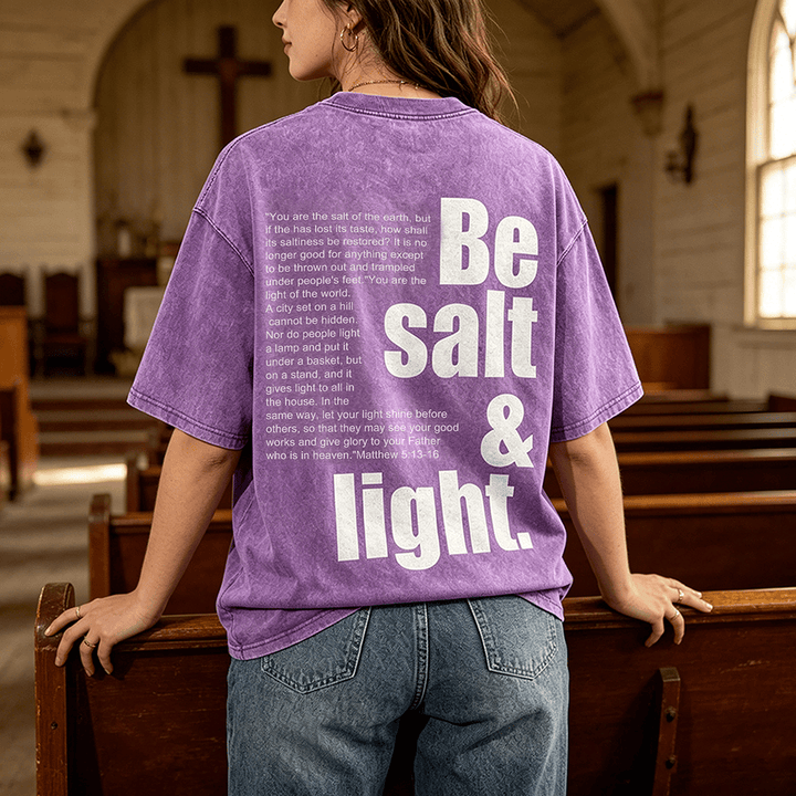 Christianartworkshop Contrast Large Small Font Salt And Light Bible Verse Back Graphic Washed Unisex T-Shirt - image 0