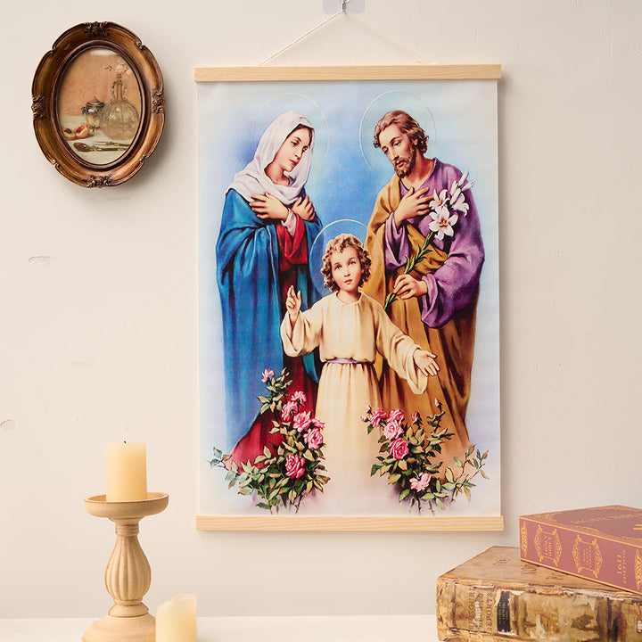 Christianartworkshop Immaculate Heart Our Lady & Jesus & Holy Family Natural Wood Scroll Canvas Wall Art - Holy Family - 15.75''*24''/40*60cm - image 4
