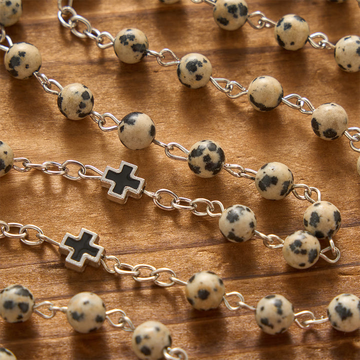 Christianartworkshop Spotted Natural Stone St.Benedict Crucifix Prayer Rosary: Emblem of Prayerful Protection & Redeeming Mercy - image 2