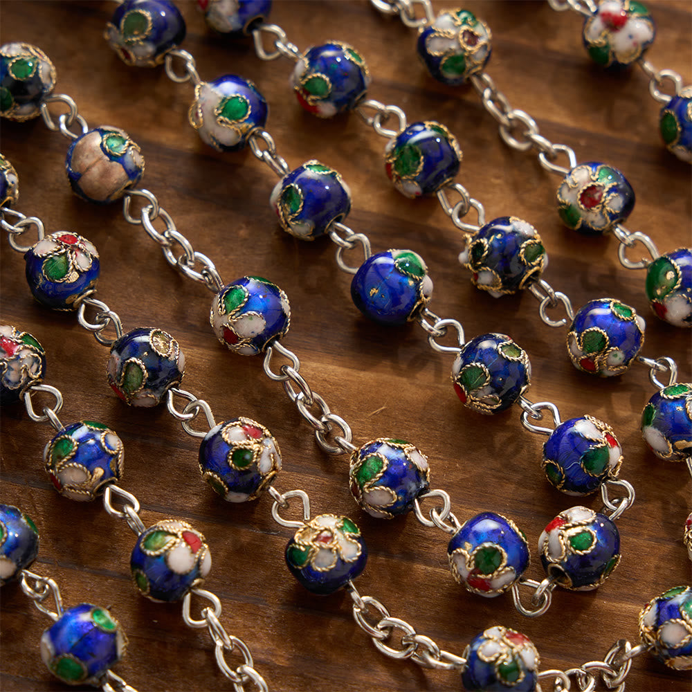 Christianartworkshop Multi-Color Floral Cloisonné Our Lady Enamel Crucifix Prayer Rosary: Emblem of Vibrant Sheltering Divine Grace - image 1