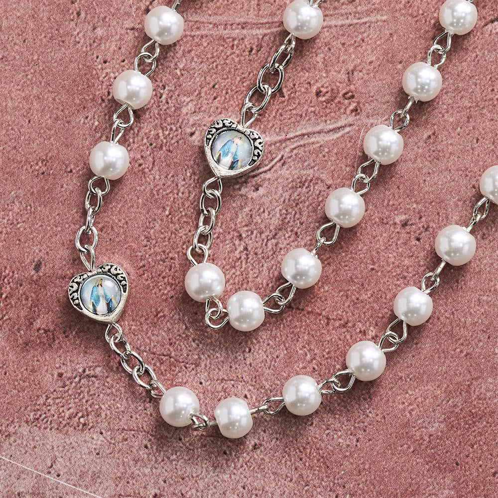 Christianartworkshop Multi-Tone Glossy Pearlescent Bead Heart Saint Portrait Prayer Rosary: Emblem of Gentle Heavenly Shelter - image 6