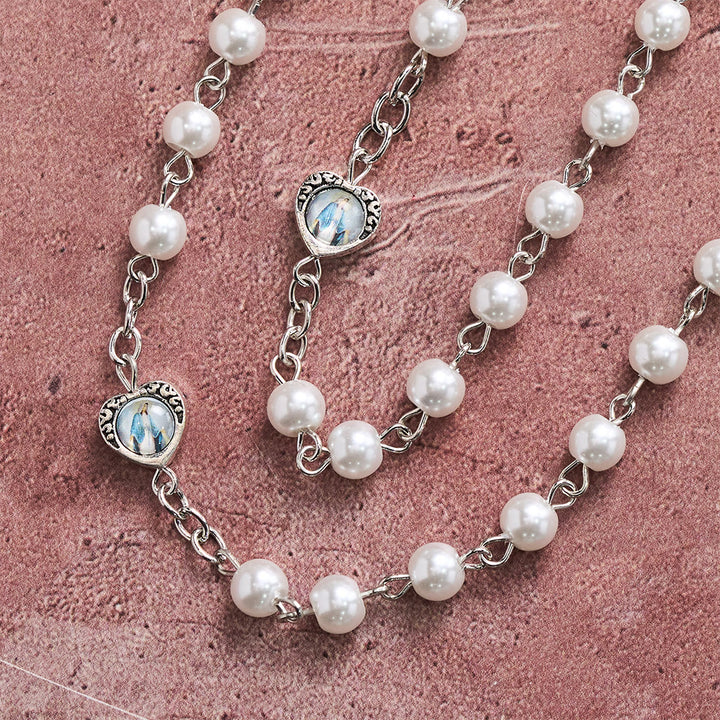 Christianartworkshop Multi-Tone Glossy Pearlescent Bead Heart Saint Portrait Prayer Rosary: Emblem of Gentle Heavenly Shelter - image 6