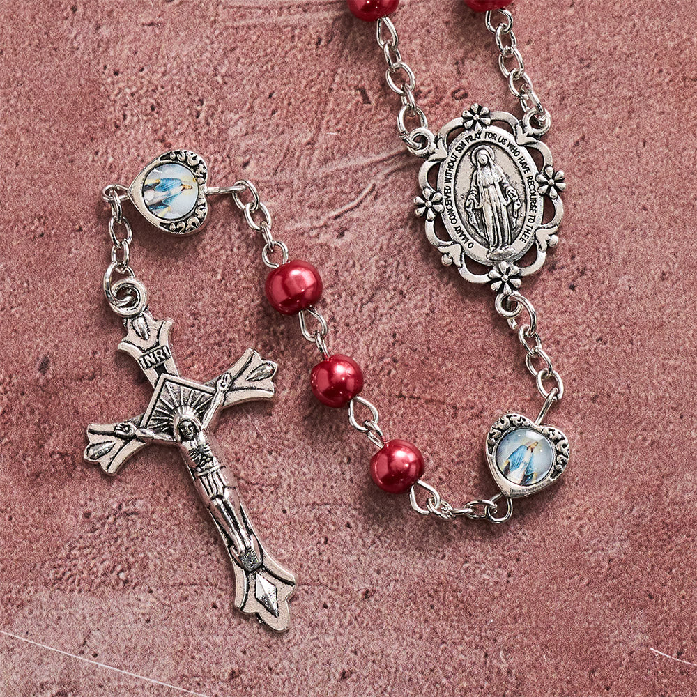 Christianartworkshop Multi-Tone Glossy Pearlescent Bead Heart Saint Portrait Prayer Rosary: Emblem of Gentle Heavenly Shelter - image 23