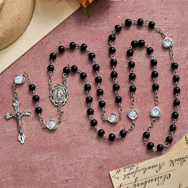 Christianartworkshop Multi-Tone Glossy Pearlescent Bead Heart Saint Portrait Prayer Rosary: Emblem of Gentle Heavenly Shelter - image 13
