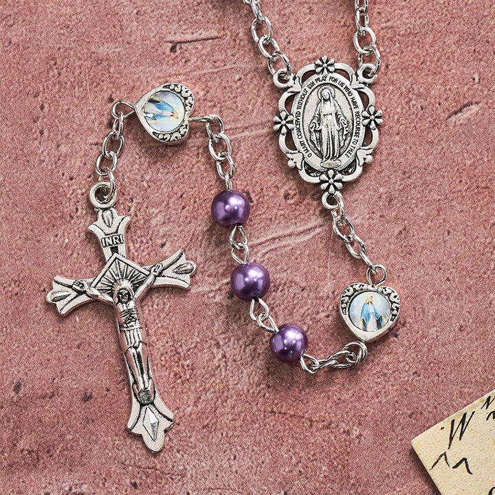Christianartworkshop Multi-Tone Glossy Pearlescent Bead Heart Saint Portrait Prayer Rosary: Emblem of Gentle Heavenly Shelter - image 3