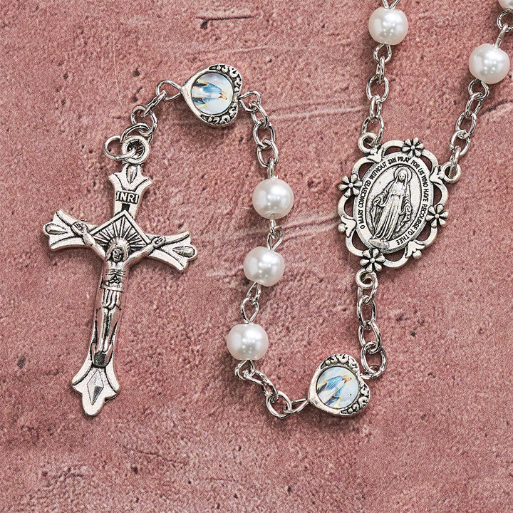 Christianartworkshop Multi-Tone Glossy Pearlescent Bead Heart Saint Portrait Prayer Rosary: Emblem of Gentle Heavenly Shelter - image 7