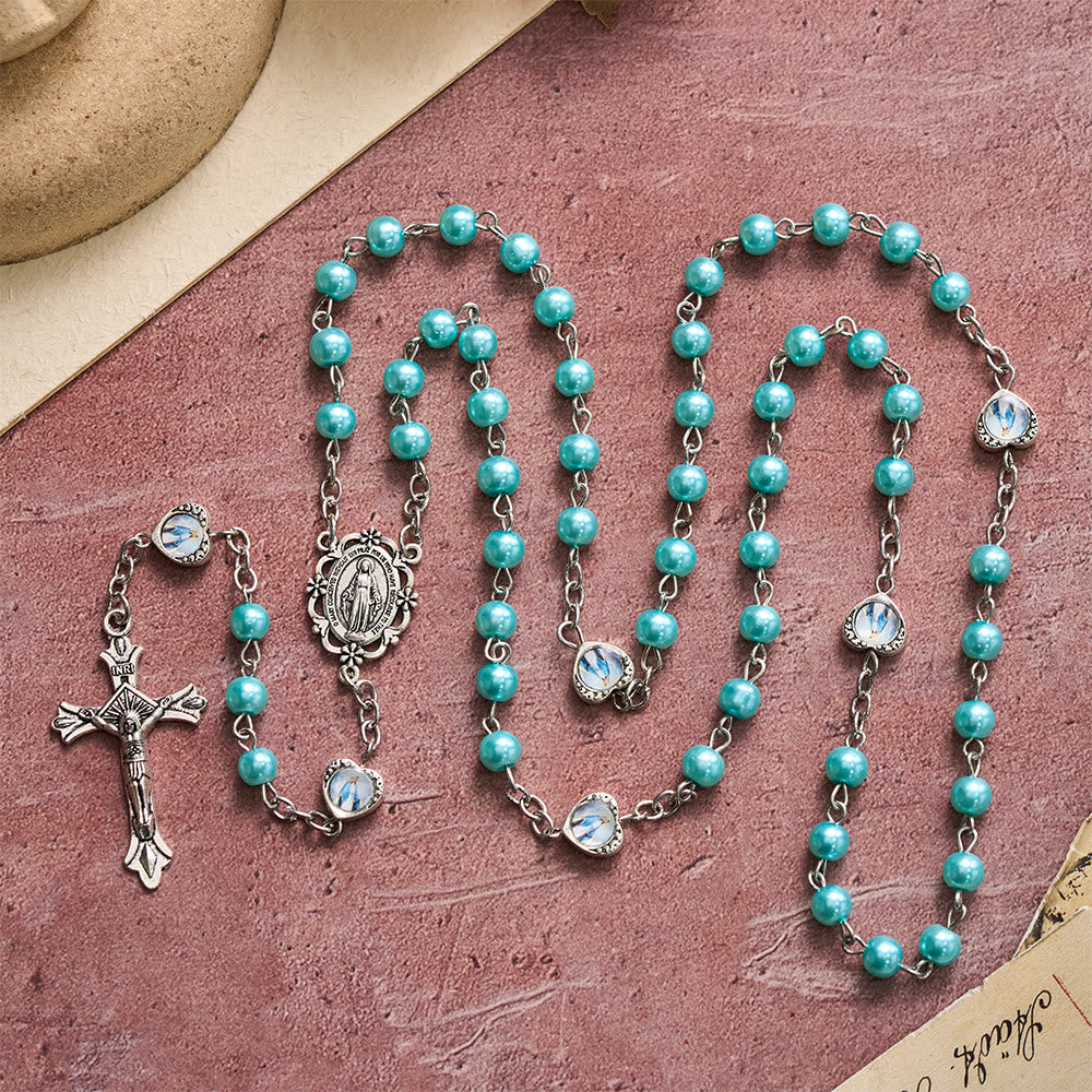 Christianartworkshop Multi-Tone Glossy Pearlescent Bead Heart Saint Portrait Prayer Rosary: Emblem of Gentle Heavenly Shelter - image 17
