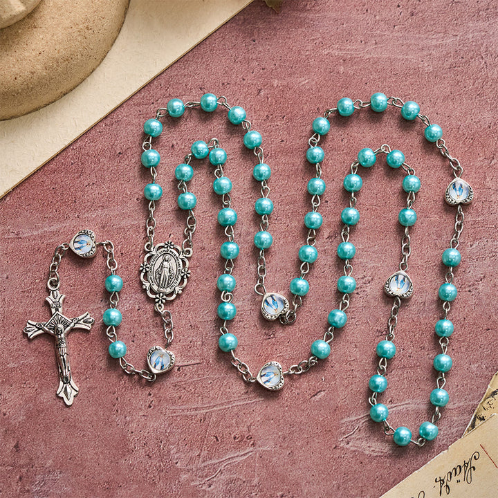 Christianartworkshop Multi-Tone Glossy Pearlescent Bead Heart Saint Portrait Prayer Rosary: Emblem of Gentle Heavenly Shelter - image 17