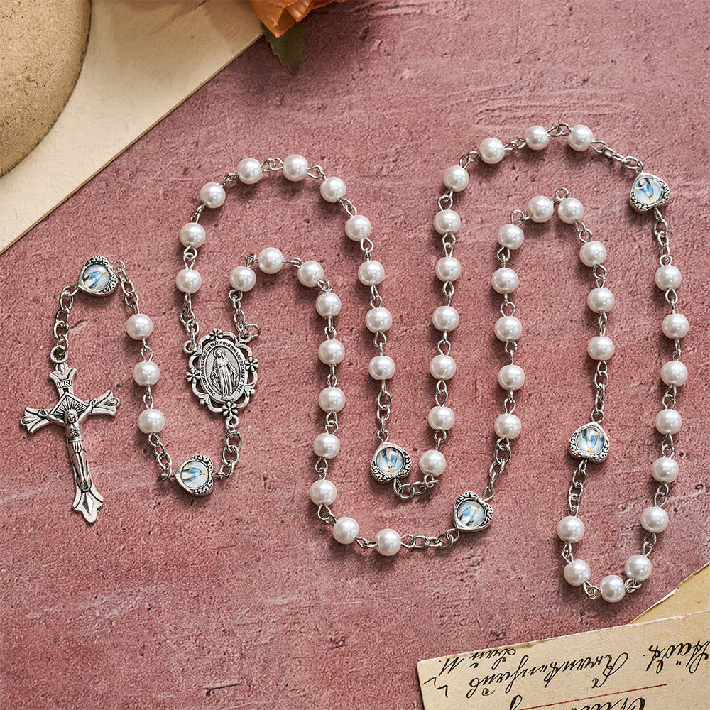 Christianartworkshop Multi-Tone Glossy Pearlescent Bead Heart Saint Portrait Prayer Rosary: Emblem of Gentle Heavenly Shelter - image 5