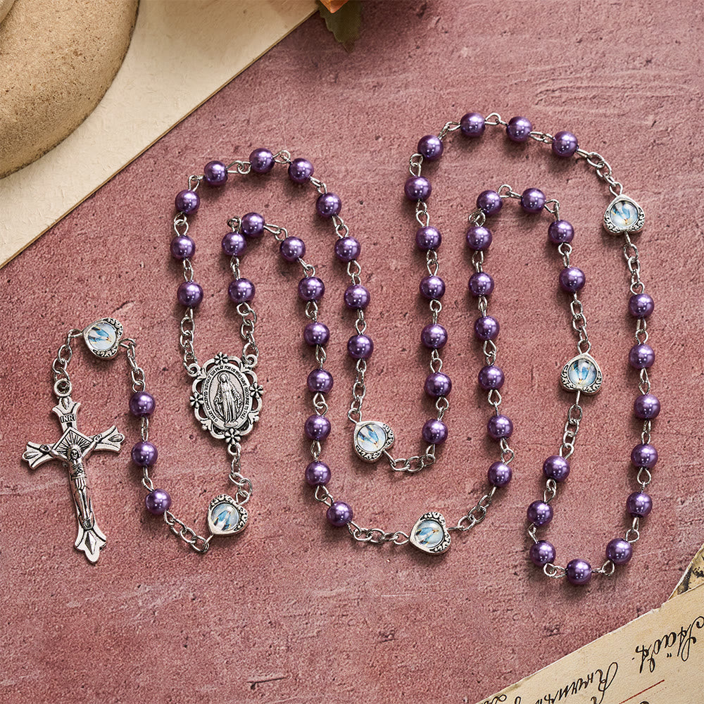 Christianartworkshop Multi-Tone Glossy Pearlescent Bead Heart Saint Portrait Prayer Rosary: Emblem of Gentle Heavenly Shelter - image 1