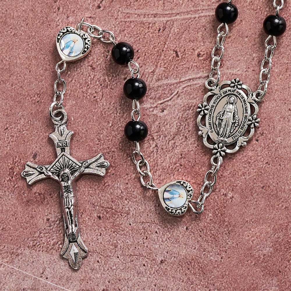 Christianartworkshop Multi-Tone Glossy Pearlescent Bead Heart Saint Portrait Prayer Rosary: Emblem of Gentle Heavenly Shelter - image 15