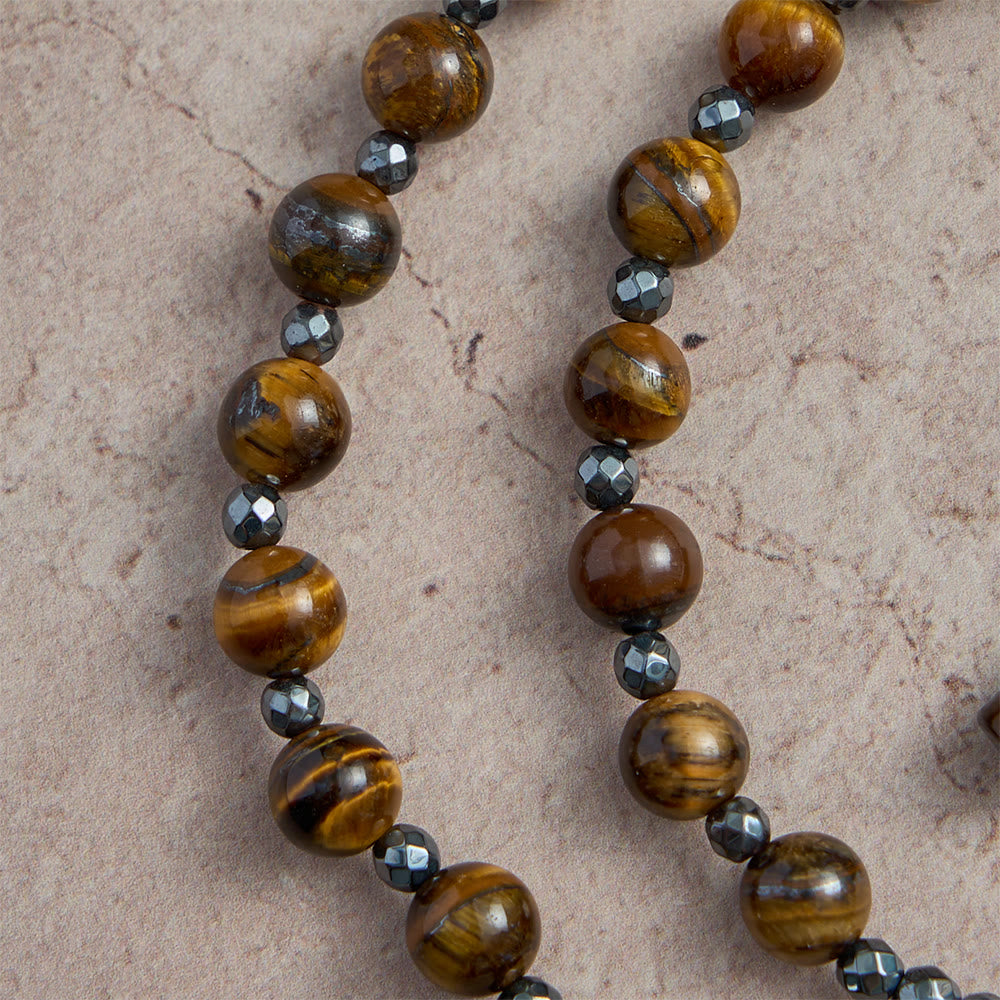 Christianartworkshop Tiger’s Eye & Obsidian Mixed Natural Stone Solid Cross Prayer Rosary: Emblem of Grounded Stabilizing Divine Grace - image 3