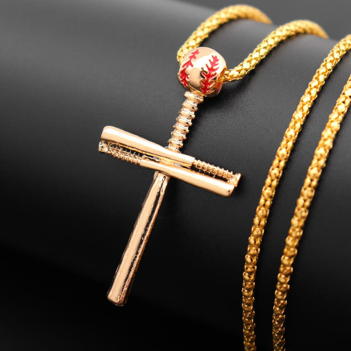 Christianartworkshop Baseball Bat Constructed Cross Box Chain Necklace: Emblem of Sport Perseverance & Steadfast Grace - Golden - image 1