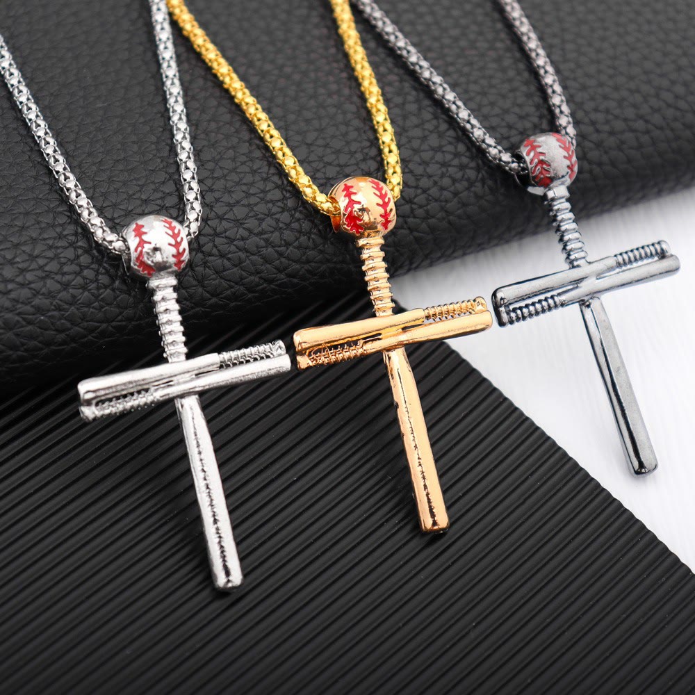 Christianartworkshop Baseball Bat Constructed Cross Box Chain Necklace: Emblem of Sport Perseverance & Steadfast Grace - image 0