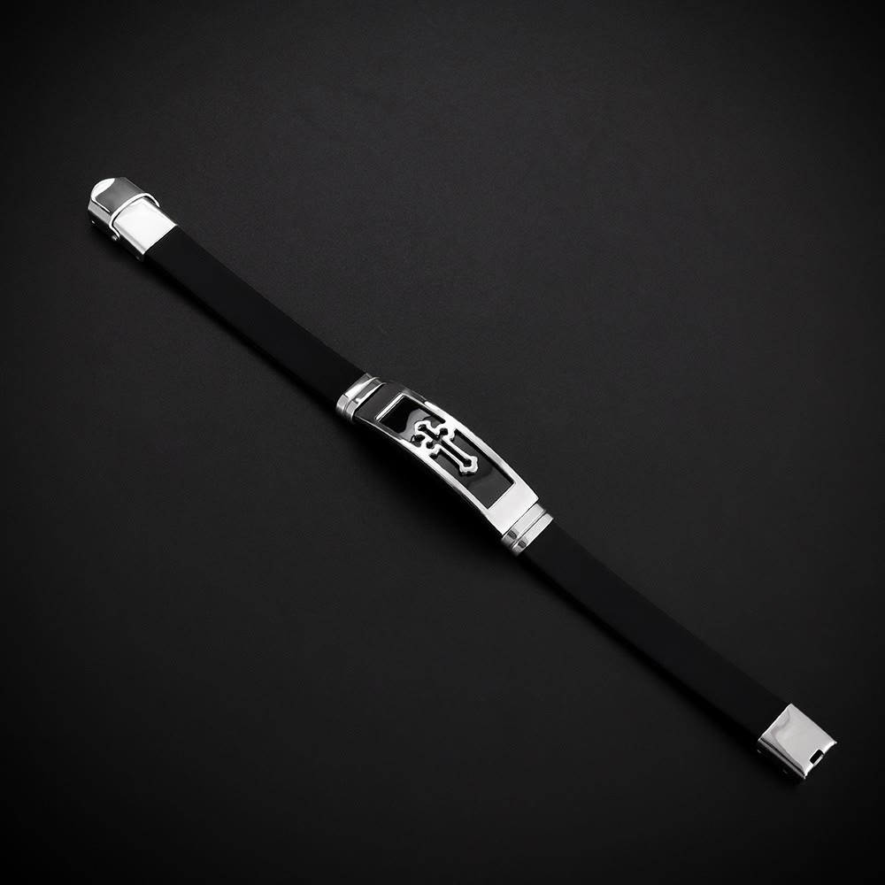 Christianartworkshop Hollow Cutout Cross Stainless Steel Silicone Wrist Bracelet: Emblem of Subtle Abiding Grace - image 6