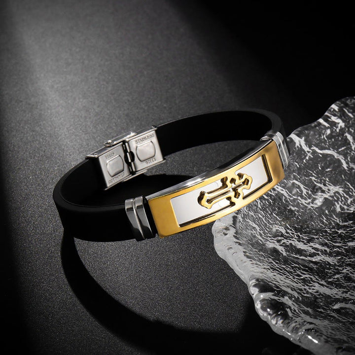 Christianartworkshop Hollow Cutout Cross Stainless Steel Silicone Wrist Bracelet: Emblem of Subtle Abiding Grace - Silver&Golden - image 3
