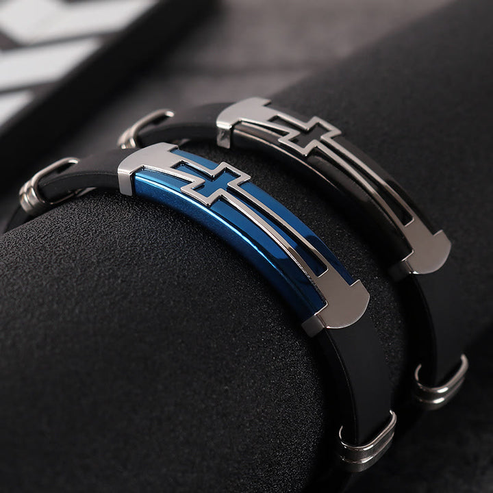 Christianartworkshop Two-Layer Hollow Cross Stainless Steel Silicone Wrist Bracelet: Emblem of Minimalist Abiding Grace - image 3