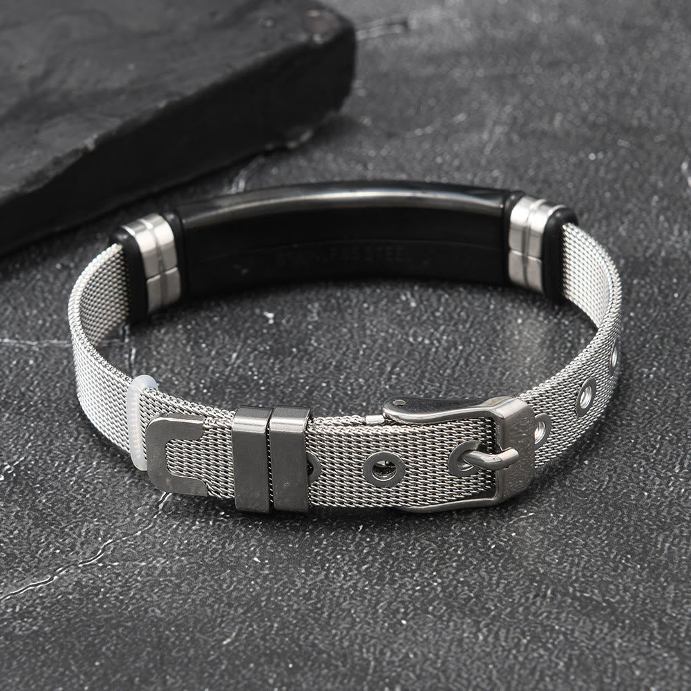 Christianartworkshop Two-Tone Raised Cross Mesh Stainless Steel Pin Buckle Bracelet: Emblem of Minimalist Abiding Grace - image 9