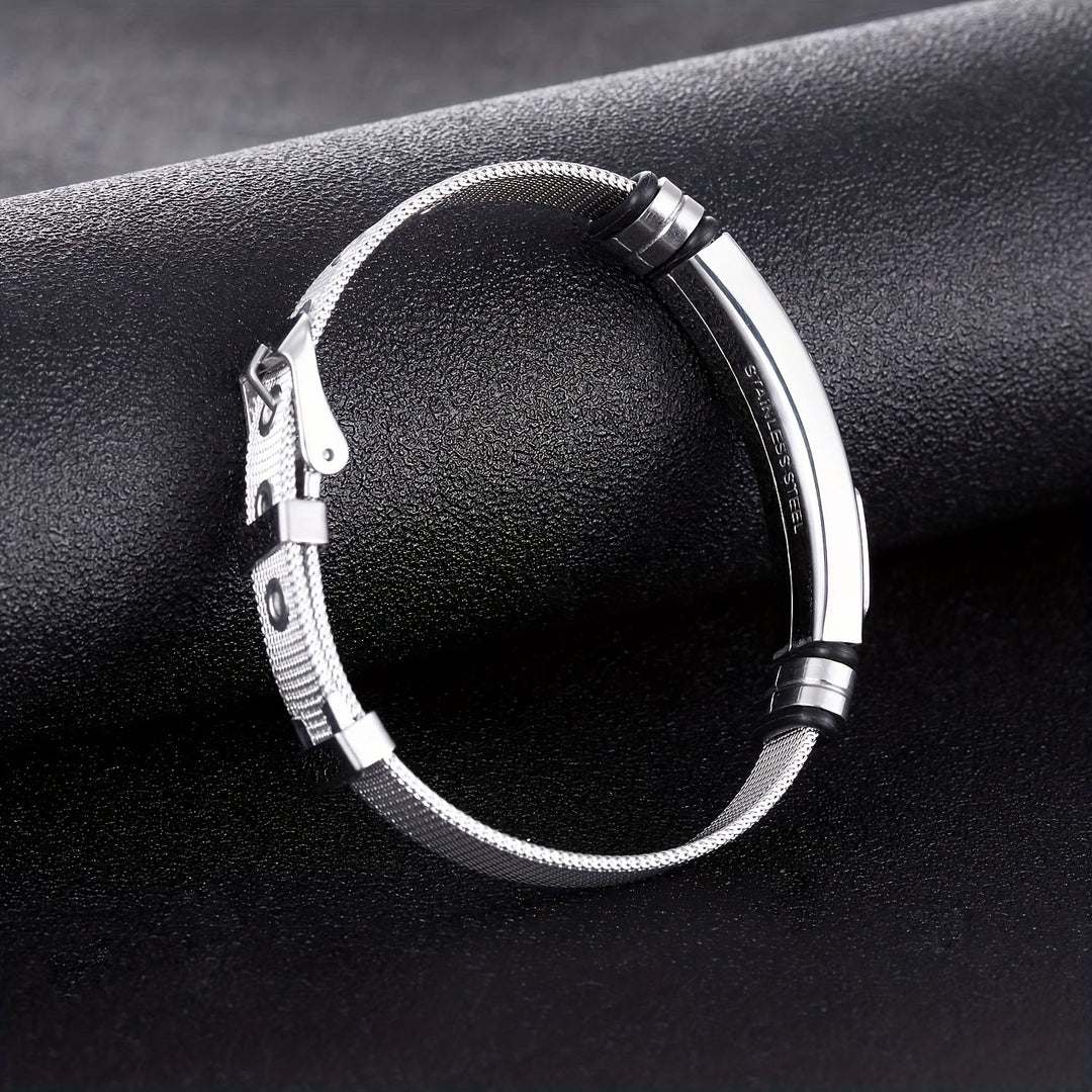 Christianartworkshop Two-Tone Raised Cross Mesh Stainless Steel Pin Buckle Bracelet: Emblem of Minimalist Abiding Grace - image 10