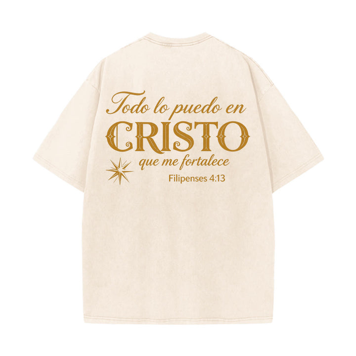 Christianartworkshop Elegant Dual Font Spanish Spiritual Verse Tiny Star Back Washed Unisex T-Shirt - image 8