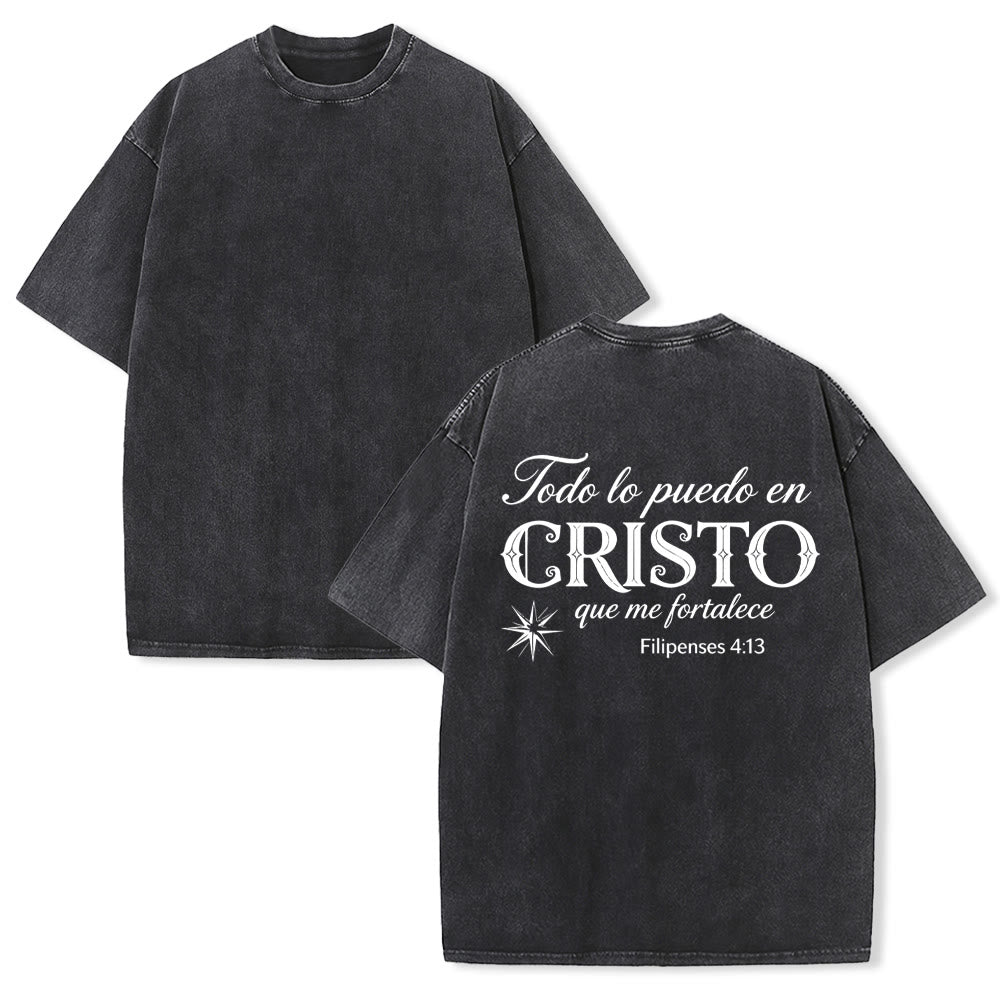 Christianartworkshop Elegant Dual Font Spanish Spiritual Verse Tiny Star Back Washed Unisex T-Shirt - Black - 5XL - image 4