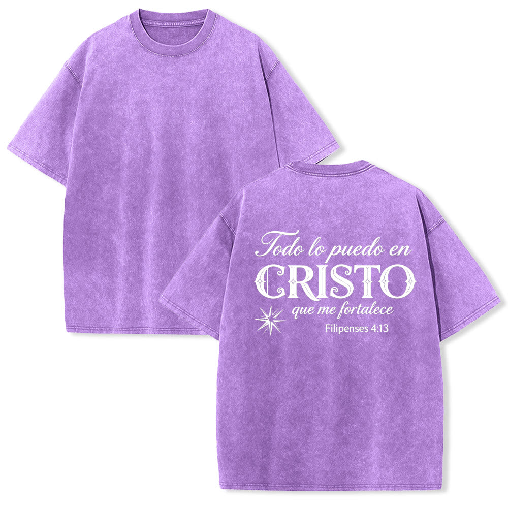 Christianartworkshop Elegant Dual Font Spanish Spiritual Verse Tiny Star Back Washed Unisex T-Shirt - Purple - 5XL - image 10