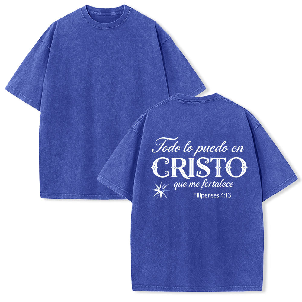 Christianartworkshop Elegant Dual Font Spanish Spiritual Verse Tiny Star Back Washed Unisex T-Shirt - Blue - 5XL - image 13