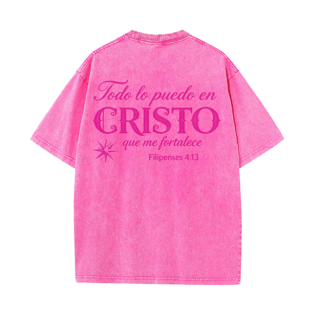 Christianartworkshop Elegant Dual Font Spanish Spiritual Verse Tiny Star Back Washed Unisex T-Shirt - image 26