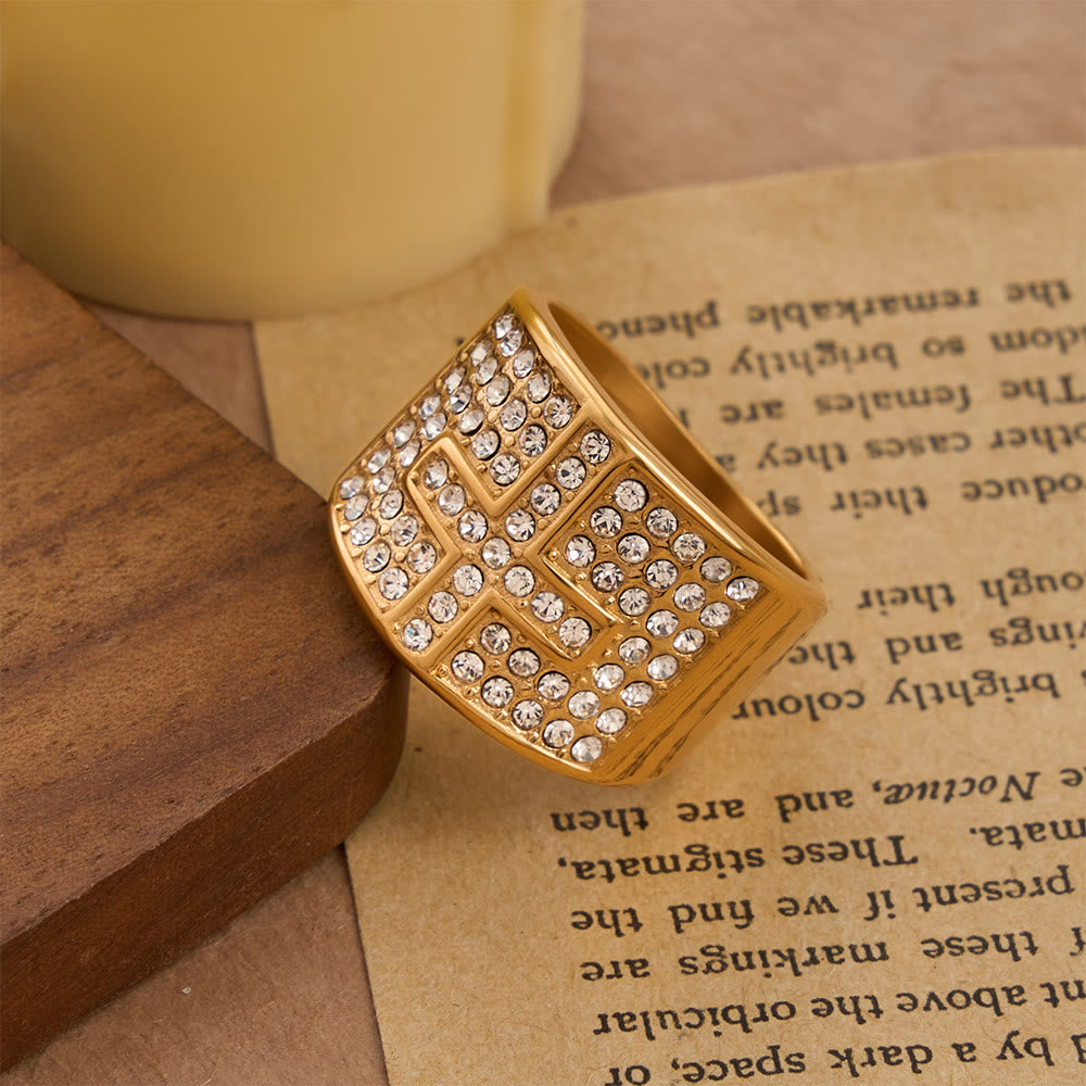 Christianartworkshop Dual Color Polished Thick Band Fully Encased Zircon Cross Ring: Bearer of Steady Quiet Spiritual Serenity - Golden - US 13 - image 1