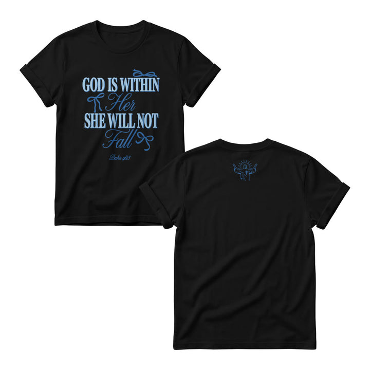 Christianartworkshop Mix Serif Cursive Bow Detail God Is Within Her Bible Verse Women’s Crewnecks - Black - 4XL - image 8