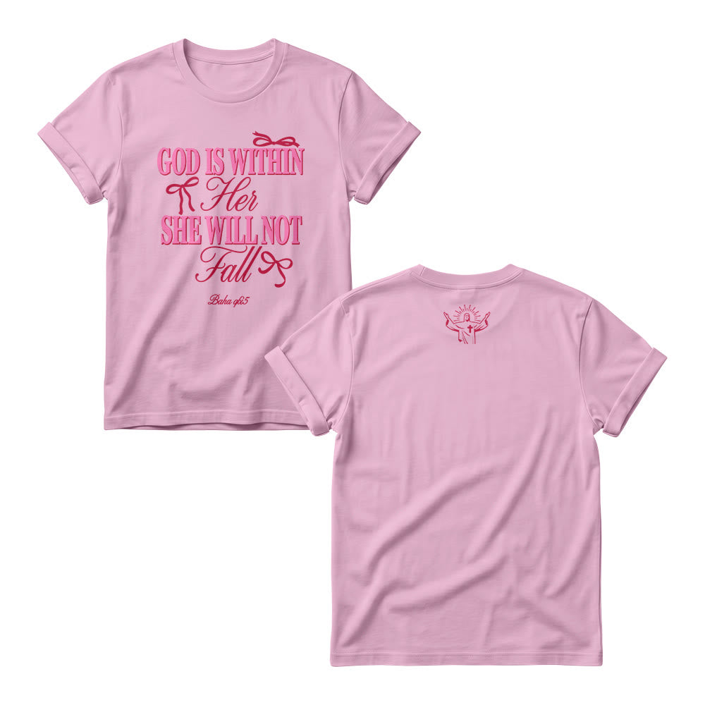 Christianartworkshop Mix Serif Cursive Bow Detail God Is Within Her Bible Verse Women’s Crewnecks - Pink - 4XL - image 6